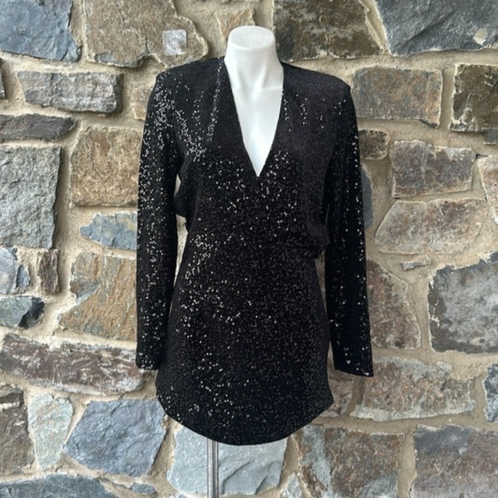 Zara Black Sequin V-Neck Mini Dress